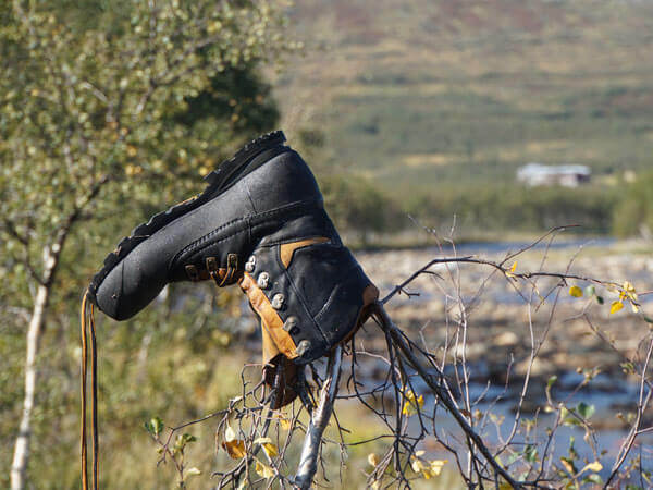 Dieser Lundhags Trekkingschuh wurde kurzerhand zum Gummistiefel umfunktioniert.